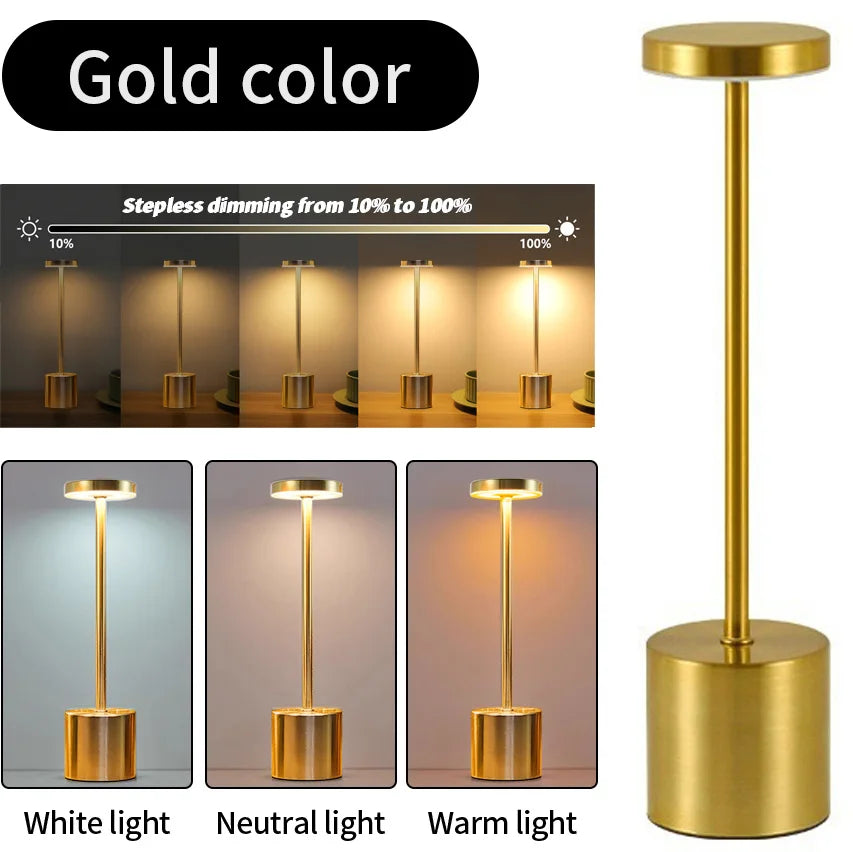 Lámpara de mesa LED con sensor táctil simple: recargable y elegante