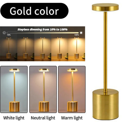 Lámpara de mesa LED con sensor táctil simple: recargable y elegante