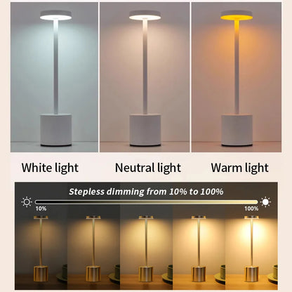 Lámpara de mesa LED con sensor táctil simple: recargable y elegante