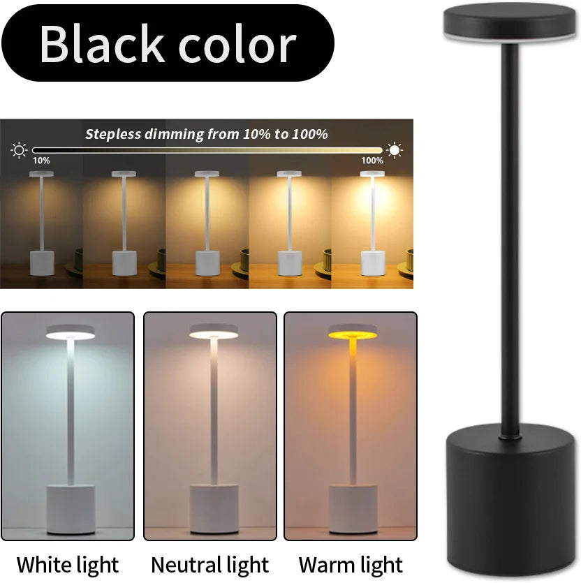 Lámpara de mesa LED con sensor táctil simple: recargable y elegante