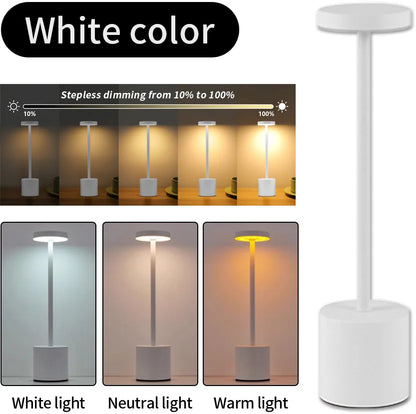 Lámpara de mesa LED con sensor táctil simple: recargable y elegante