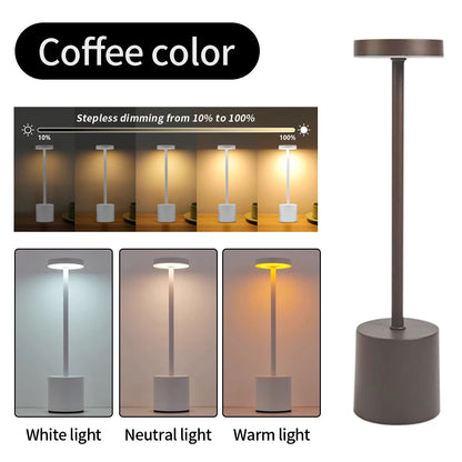Lámpara de mesa LED con sensor táctil simple: recargable y elegante